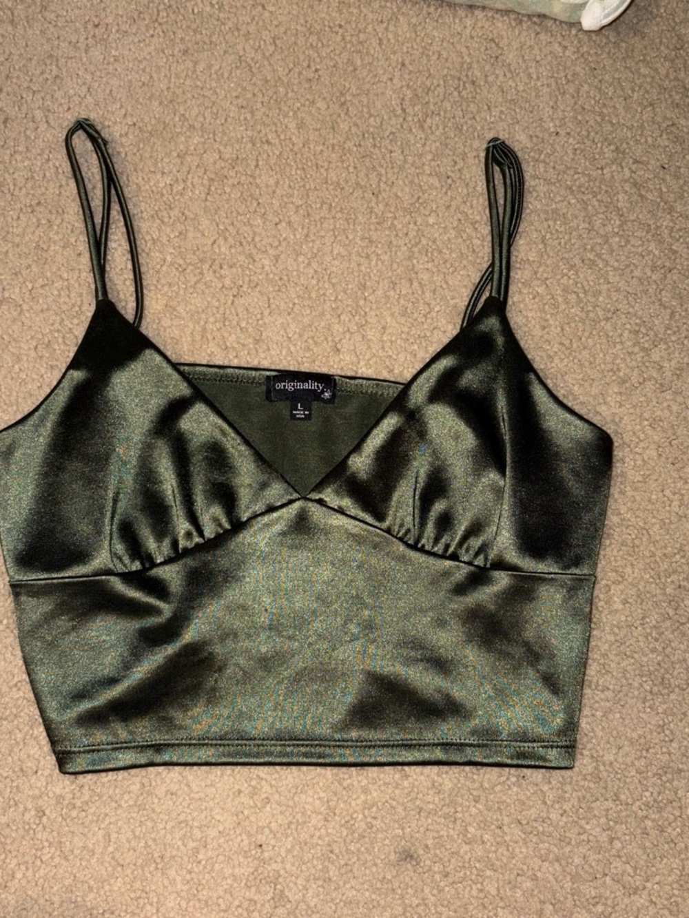 Originality Olive Green Satin Cami Tank